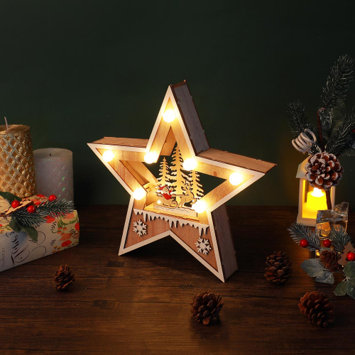 Сноу бум  396-912 СНОУ БУМ Сувенир в виде звезды с LED подсветкой, дерево, пластик, 26x4 см