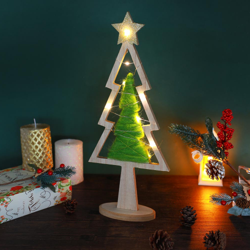 Сноу бум  396-913 СНОУ БУМ Сувенир в виде елки с LED подсветкой, 17,5x41 см, дерево, полиэстер, цвет салатовый