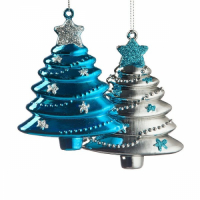 Village people   украшение-подвеска новогоднее новогодняя елка синий/серебро 9,5см пластик 65150 превью